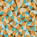 Blue Yellow Brown Geometric Lion Heads Savanne theme pattern