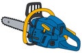 Blue and yellow chainsaw