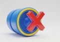 A blue and yellow circular object with a red x symbol on it isolated on a white background Royalty Free Stock Photo