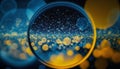 Blue and yellow circular reflections. Blured light. Winter abstract defocused background Royalty Free Stock Photo