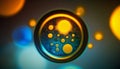 Blue and yellow circular reflections. Blured light. Winter abstract defocused background Royalty Free Stock Photo