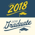 Blue and Yellow Class of 2018 Graduate Vector Graphic with Graduation Cap and Tassle Royalty Free Stock Photo