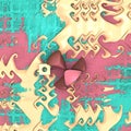 Blue, yellow and coral random fractal pattern, abstract 3d background. 3d rendering, 3d illustration