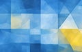 Blue and Yellow Cubism Background with Serene Watercolor Patterns