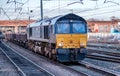 A blue and yellow diesel locomotive