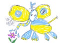 Blue and yellow elephant children drawing