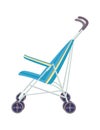 Blue and yellow empty baby stroller isolated on white. Modern pram design, baby transport. Parenthood essentials vector Royalty Free Stock Photo