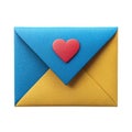 Blue and Yellow Envelope with Red Heart Icon on White Background mail letter Royalty Free Stock Photo