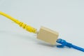 Blue and Yellow ethernet Cat5e cables plug RJ45 cable extender o