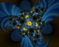 Blue yellow fantasy fractal flowery abstract geometries, vivid texture Royalty Free Stock Photo