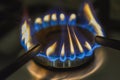 Blue and yellow Fire flame from gas stove Royalty Free Stock Photo