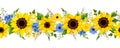 Blue and yellow flowers. Horizontal seamless border. Vector illustration Royalty Free Stock Photo