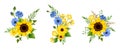 Blue and yellow flowers. Set of three bouquets. Vector illustration Royalty Free Stock Photo
