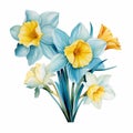 Daffodil Bouquet: Victorian-inspired Watercolor Clipart In Ocean Blue Hues