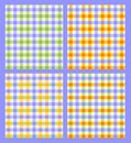 Blue, yellow and green checkered seamless fashion fabric prints set for clothes. Scottish tartan vichy plaid pattern Royalty Free Stock Photo