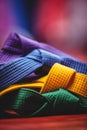 Blue, yellow and green karate belt Royalty Free Stock Photo