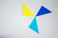 Blue, yellow, and green triangle combination, color collision, simple and abstract geometric collage Royalty Free Stock Photo