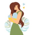 Blue-yellow heart of Ukraine. A pretty young girl hugs a heart. Vector isolated design with cute peaceful woman