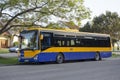 The blue-yellow Iveco Crossway LE Line 12M coach of Bors company in Southern Moravia