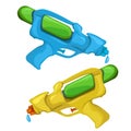 Blue and yellow kids toy water pistols. Vector