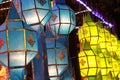 Blue and yellow Lanna lantern lamp in Loy Kratong Festival, or call Yee Peng Festival at northern of thailand