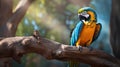 Blue and yellow Macaw, sitting on a tree