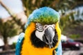 Blue and yellow Macaw parrot Ara ararauna in Lanzarote, Canary Islands, Spain. Royalty Free Stock Photo