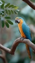 A blue and yellow macaw parrot is perched on a branch Royalty Free Stock Photo