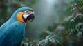 A blue and yellow macaw parrot is perched on a tree branch Royalty Free Stock Photo