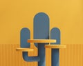 Blue and Yellow Minimal Backdrop Podium Platform For Product Display Presentation 3D Rendering Royalty Free Stock Photo
