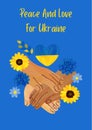 Blue And Yellow Minimalist Peace And Love For Ukraine Poster