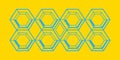 Blue and yellow optical illusion pattern with interlocking isometric hexagons for wallpaper and textile design Royalty Free Stock Photo