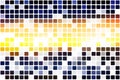 Blue yellow orange black occasional opacity mosaic over white