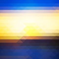 Blue yellow orange black rows of triangles background, square