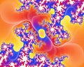 Blue yellow  orange red flowery pattern fractal, abstract flowery spiral shapes, background Royalty Free Stock Photo