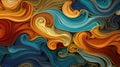 Blue, yellow, orange and red paper wave background created with Generative AI Royalty Free Stock Photo