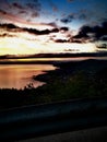 Blue , yellow and orange sunset over lake geneva in Switzerland