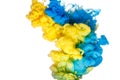 Blue and yellow paint splash isolated on white background Royalty Free Stock Photo