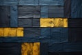 a blue and yellow painted wall with black and white squares Royalty Free Stock Photo