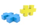 Blue and yellow piece of puzzle on white Royalty Free Stock Photo