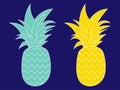 blue and yellow pineapples. Tropical fruits isolated on blue background