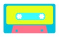 Blue, yellow, pink, antique, old, vintage, retro, hipster, musical audio cassette from the 80`s, 90`s on a white background Royalty Free Stock Photo