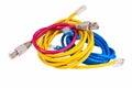 Blue, yellow and pink patch cords.