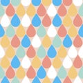 Blue yellow pink water drop seamless pattern, large drop rain flat background for textile decoration and wrapping paper design