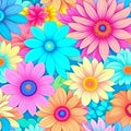 Blue, yellow and pink watercolor flowers with stems and leaves. Watercolor art background Royalty Free Stock Photo