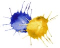 Blue and yellow powder explosion isolated on white. Ukraine Royalty Free Stock Photo