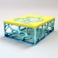 Blue And Yellow Raytracing Coffee Table With Layered Mesh Design