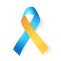 Blue yellow ribbon over white background. Template symbol for World down syndrome day March 21. Vector Royalty Free Stock Photo