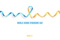 Blue yellow ribbon over white background. Template symbol for World down syndrome day March 21. Vector Royalty Free Stock Photo