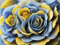 Blue and yellow roses glistening with water droplets Royalty Free Stock Photo